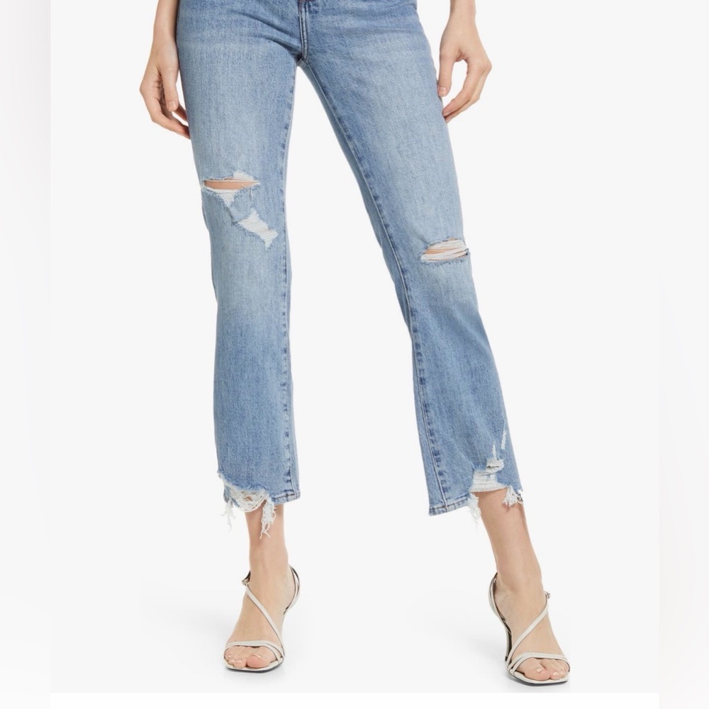 PISTOLA women’s classic Wash Distressed Straight-Leg cropped Jeans size 30